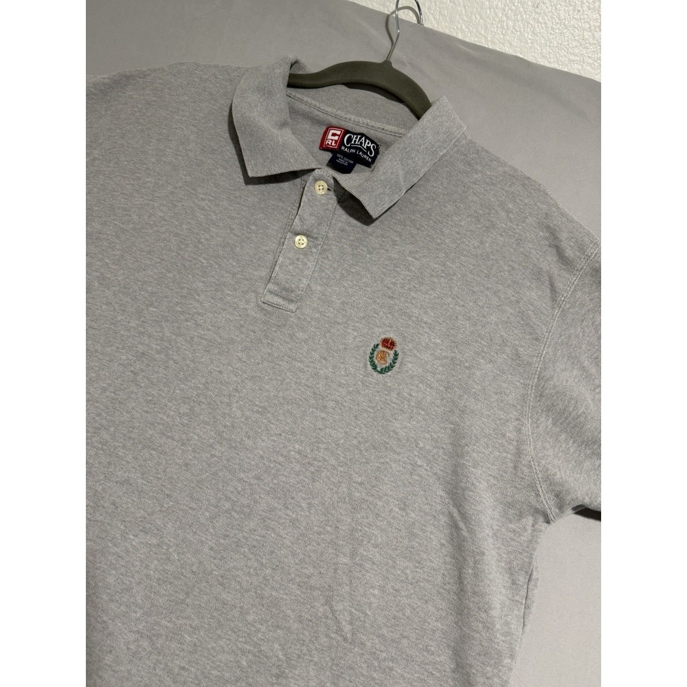vintage chaps ralph‎ lauren 100% cotton grey 2 button polo shirt, men's xl